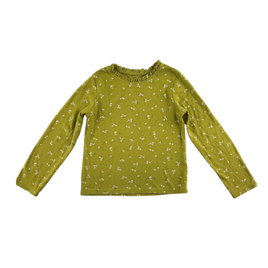 Next t-shirt 5-6 years mustard yellowy green long sleeve floral cotton