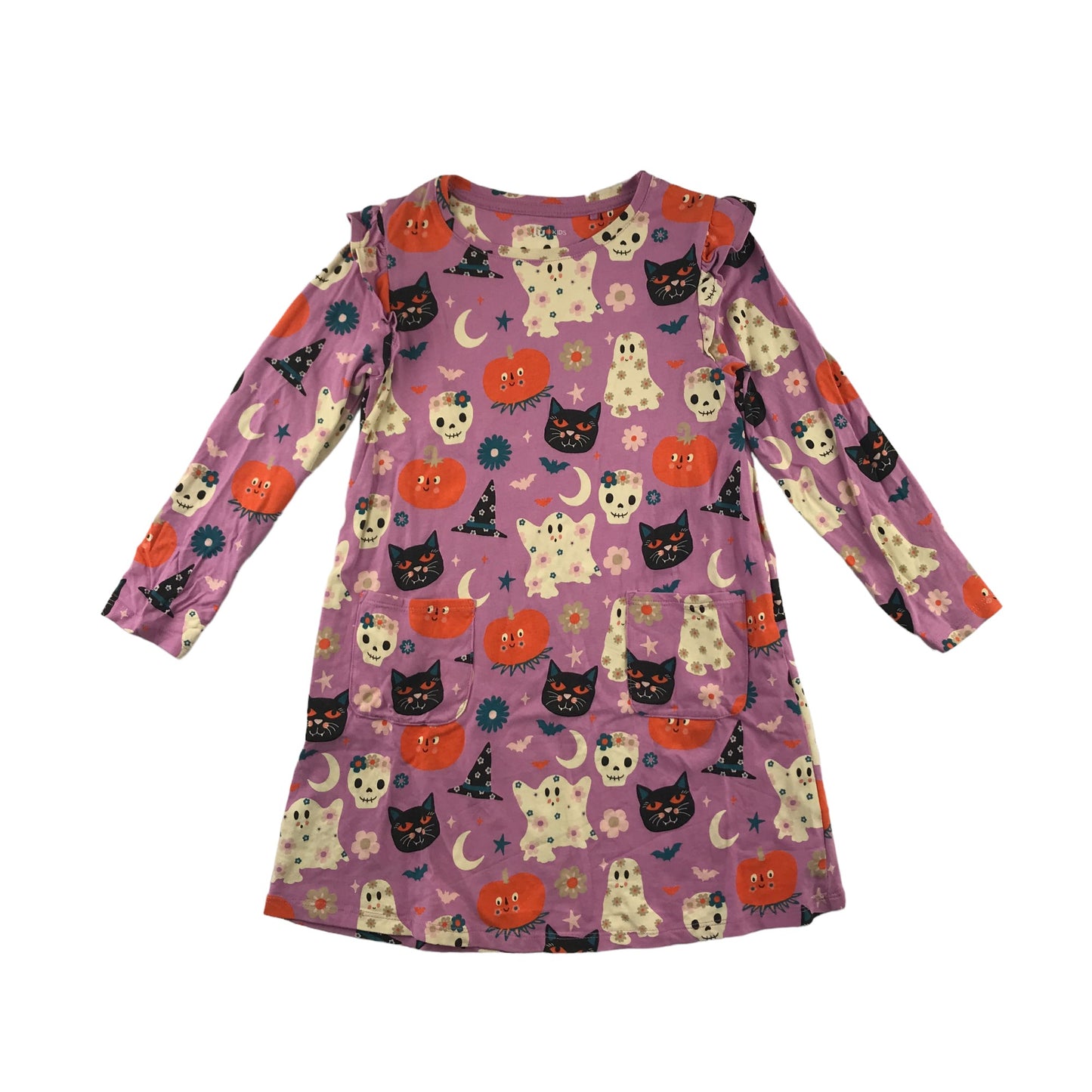 Tu Dress 5-6 Years Purple Halloween Themed Ghosts Pumpkins and Cats Graphic Print