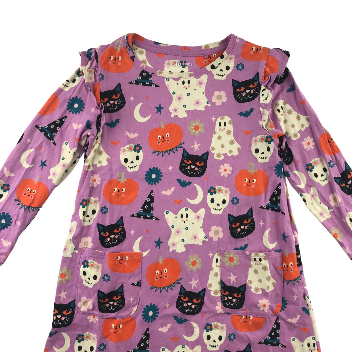 Tu Dress 5-6 Years Purple Halloween Themed Ghosts Pumpkins and Cats Graphic Print