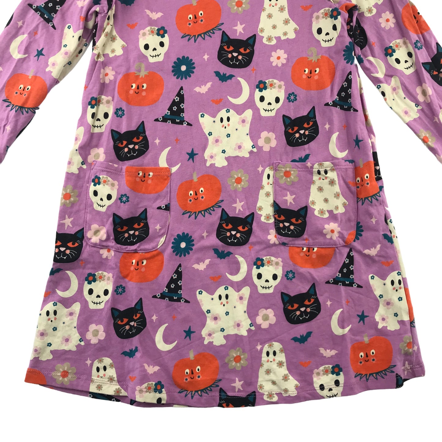 Tu Dress 5-6 Years Purple Halloween Themed Ghosts Pumpkins and Cats Graphic Print