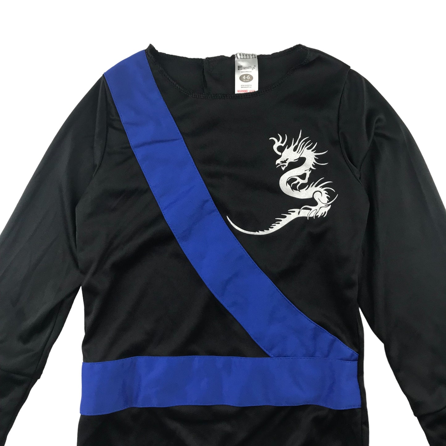 Smiffys Costume 4-6 Years Black Ninja Outfit with Dragon and Blue Details