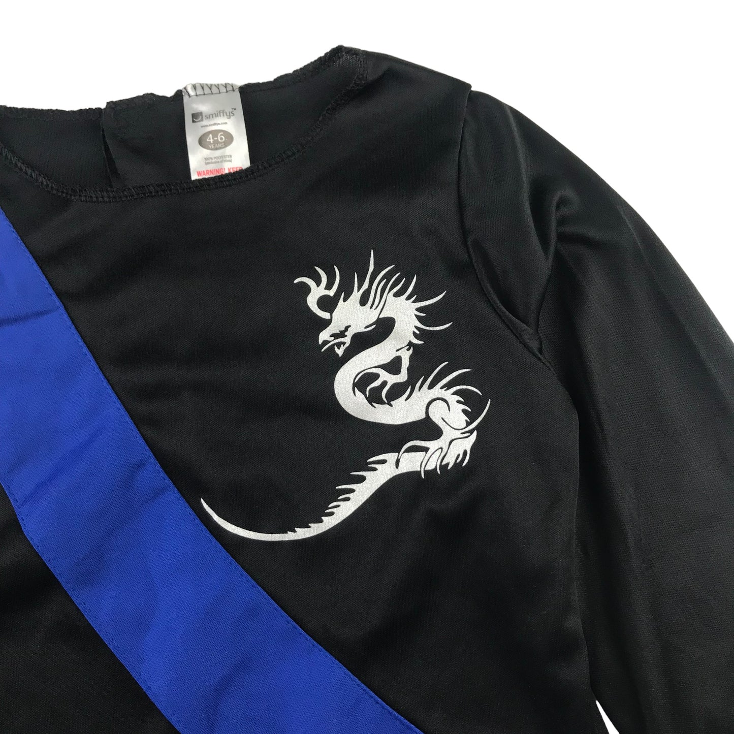 Smiffys Costume 4-6 Years Black Ninja Outfit with Dragon and Blue Details