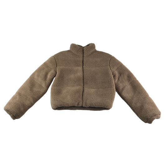 915 coat 12-13 years brown fuzzy faux fur cropped
