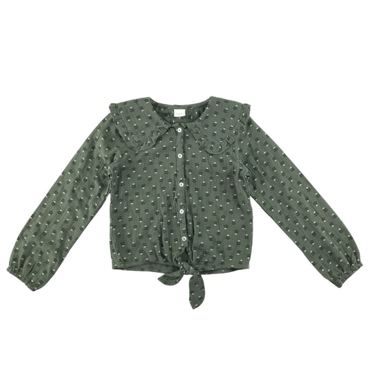 Next blouse 6-7 years khaki green floral pilgrim collar cotton