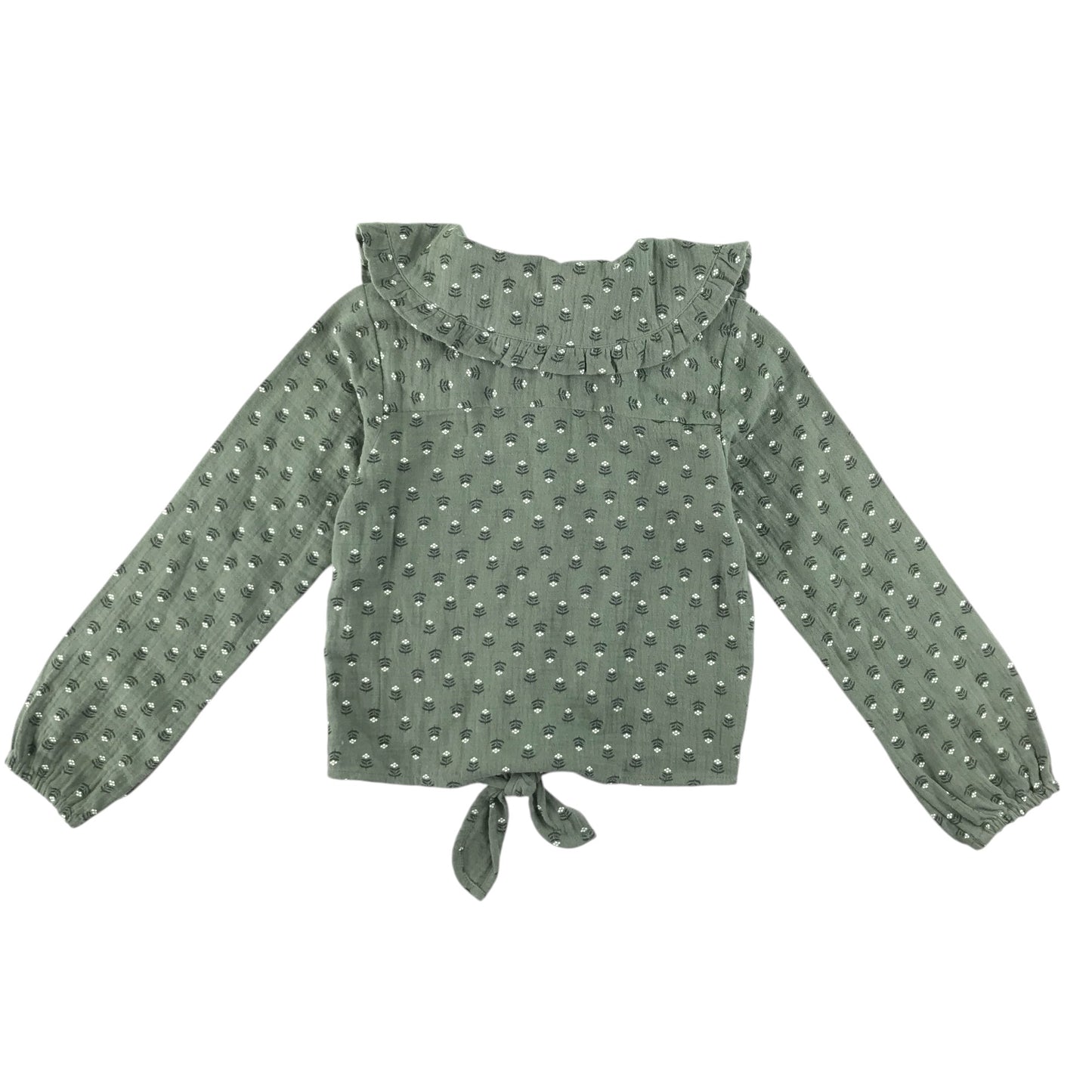 Next blouse 6-7 years khaki green floral pilgrim collar cotton