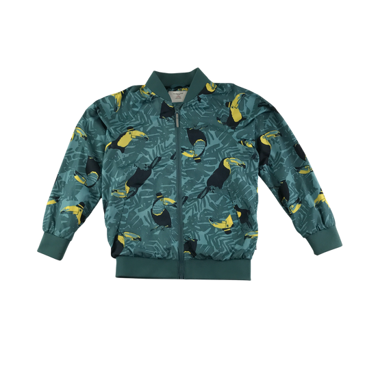 Polarn O Pyret Bomber Jacket 9-10 Years Turquoise with Toucan Palm Print