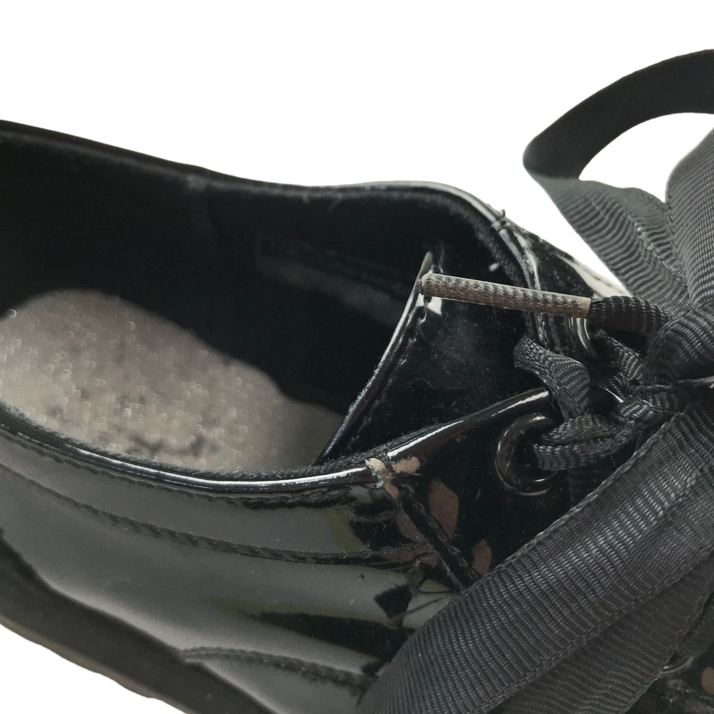 Tu School Brogue Shoe Size 2 Black Glossy with Ribbon Like Laces