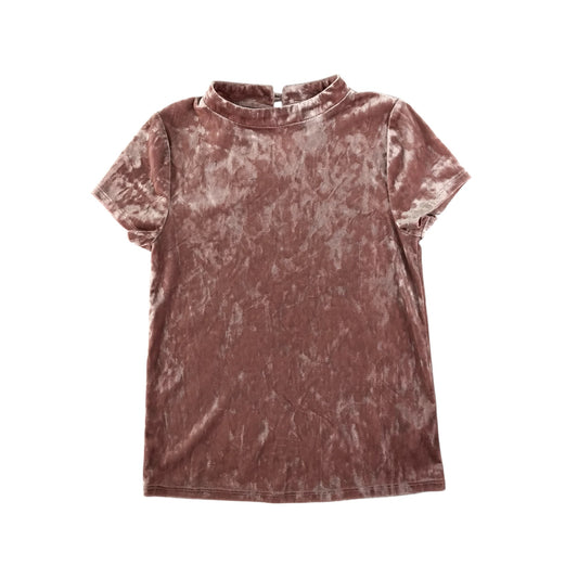 Nutmeg blouse 10-11 years pink velvet-style short sleeve top