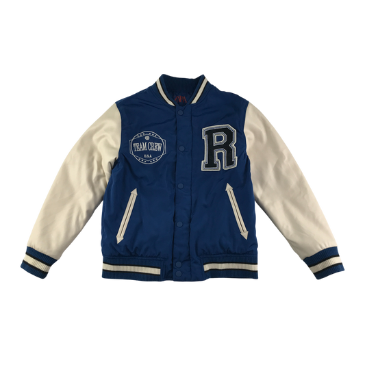 Zara Baseball Jacket 8-9 Years Blue with Embroidered Text Logos