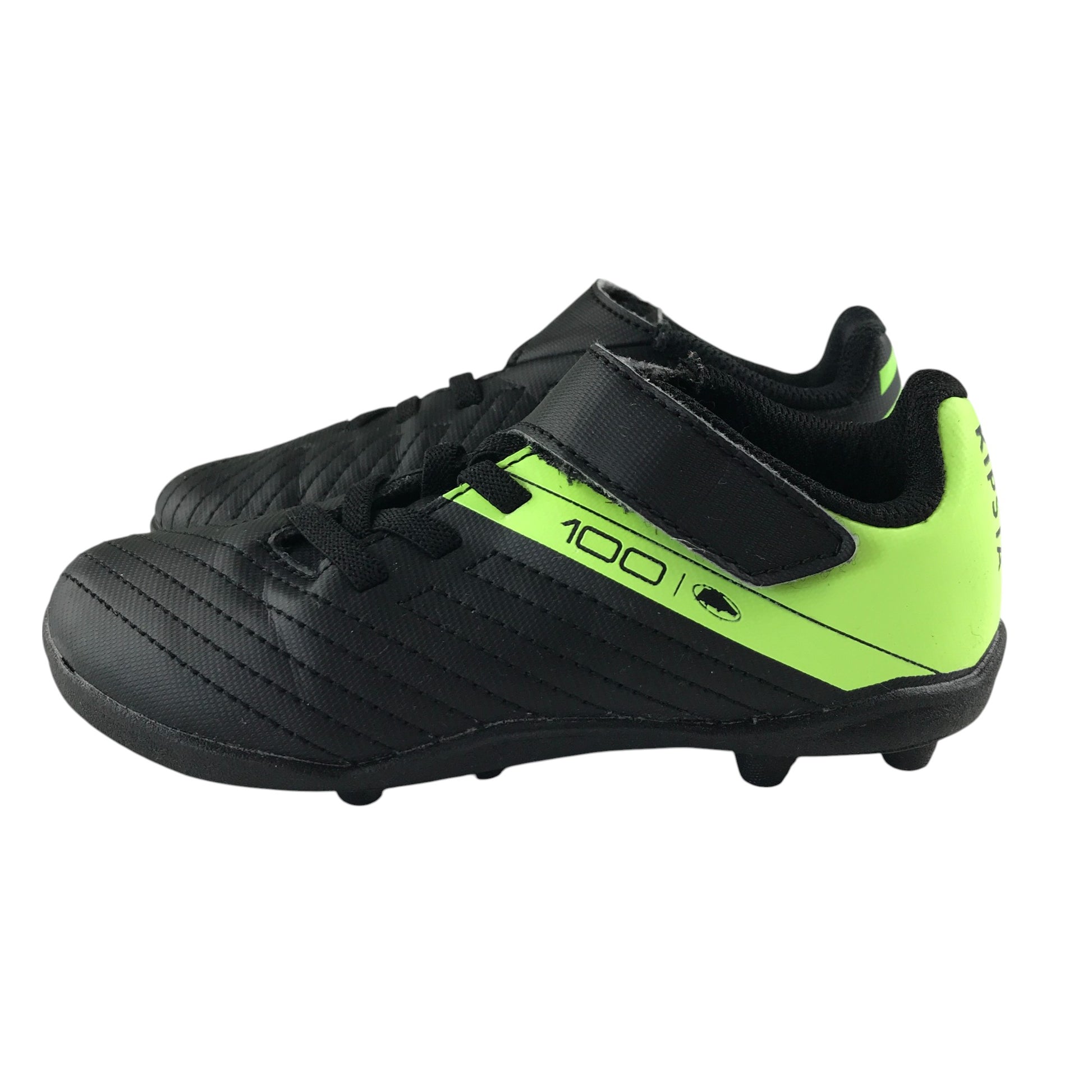 Decathlon football boots shoe size kids black and neon
