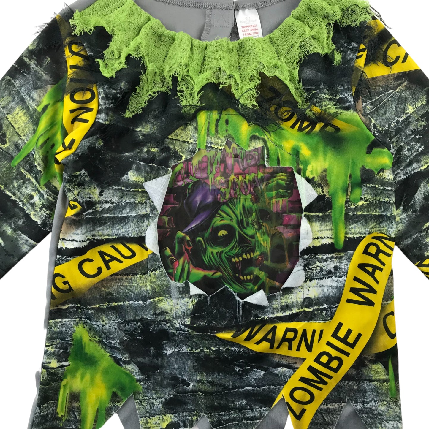 Morrisons zombie costume 7-8 years Zombie t-shirt Green with Yellow