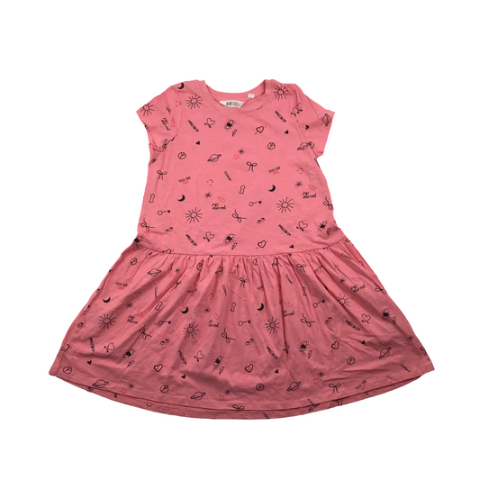 H&M Pink Print Pattern Cotton Dress Age 9