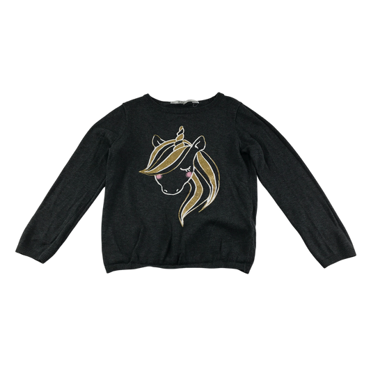 H&M Jumper 7-8 Years Grey with Unicorn Print Cotton