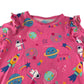 F&F t-shirt 5-6 years pink space themed graphic print with frilled shoulders cotton