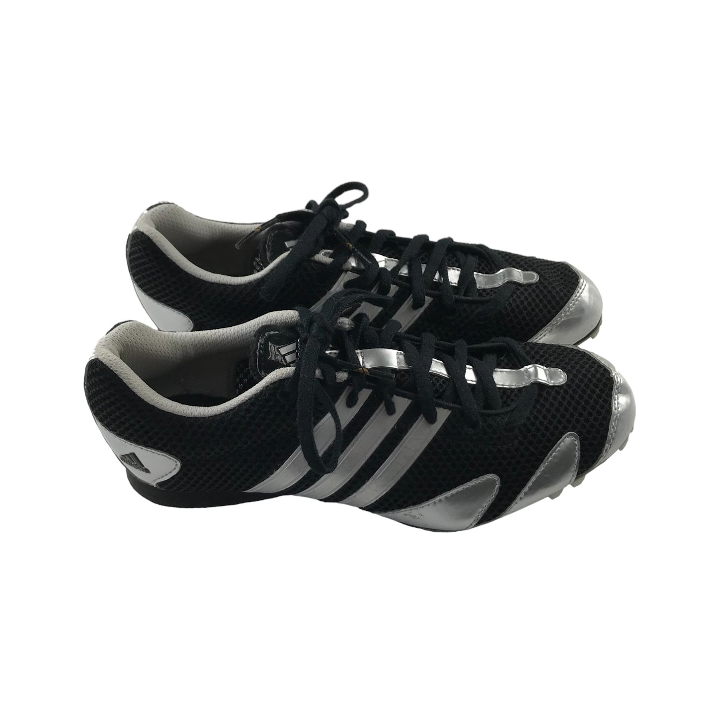 Adidas Track Running Sports Shoes Shoe Size 5.5 Black Silver and White Details Needs replacement Spikes