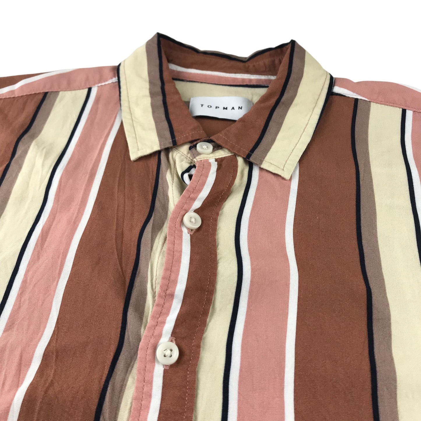 Topman Shirt Men's large brown and pink stripy short sleeve button up