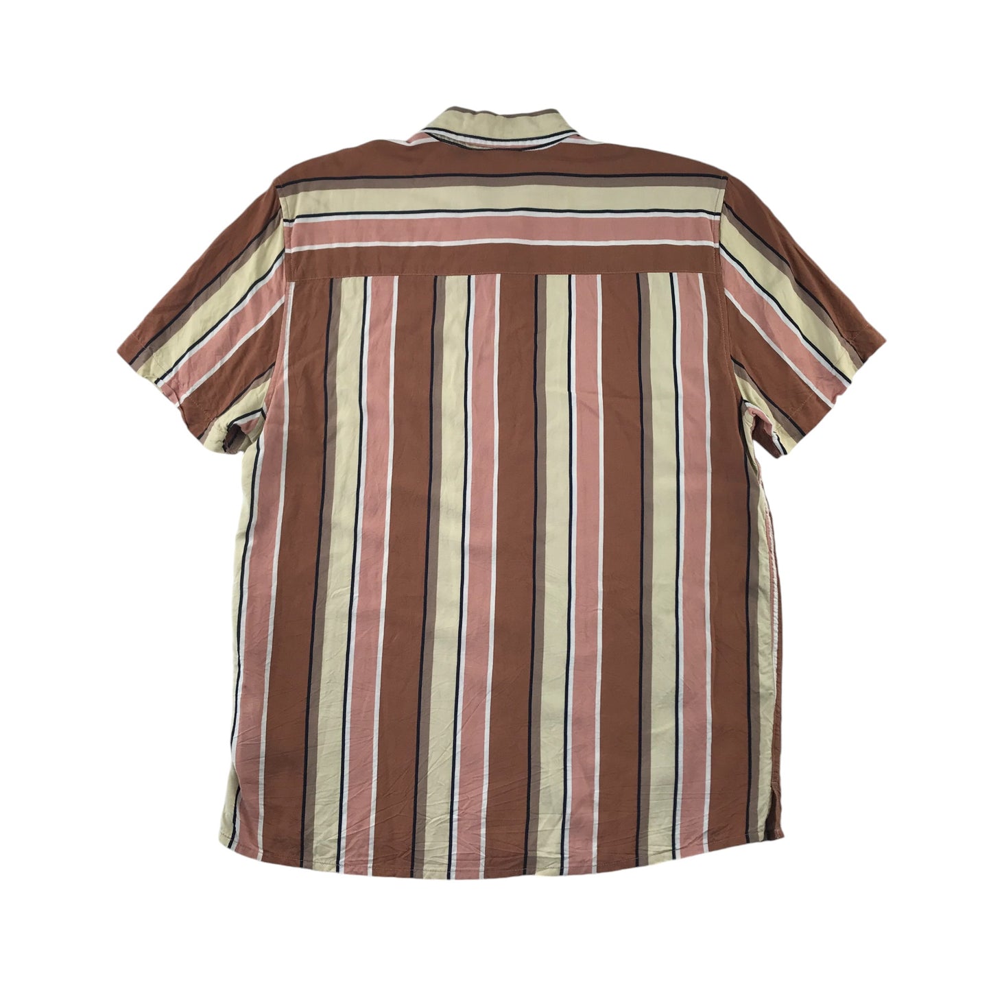 Topman Shirt Men's large brown and pink stripy short sleeve button up