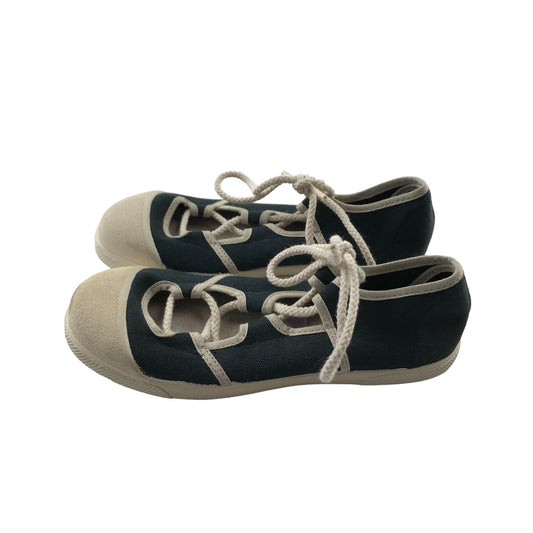Zara Flats Shoe Size 13 Junior Navy Ballerina Style with White Toe Cap