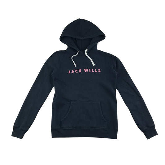 Jack Wills hoodie women's size UK 8 black plain with pink detailing