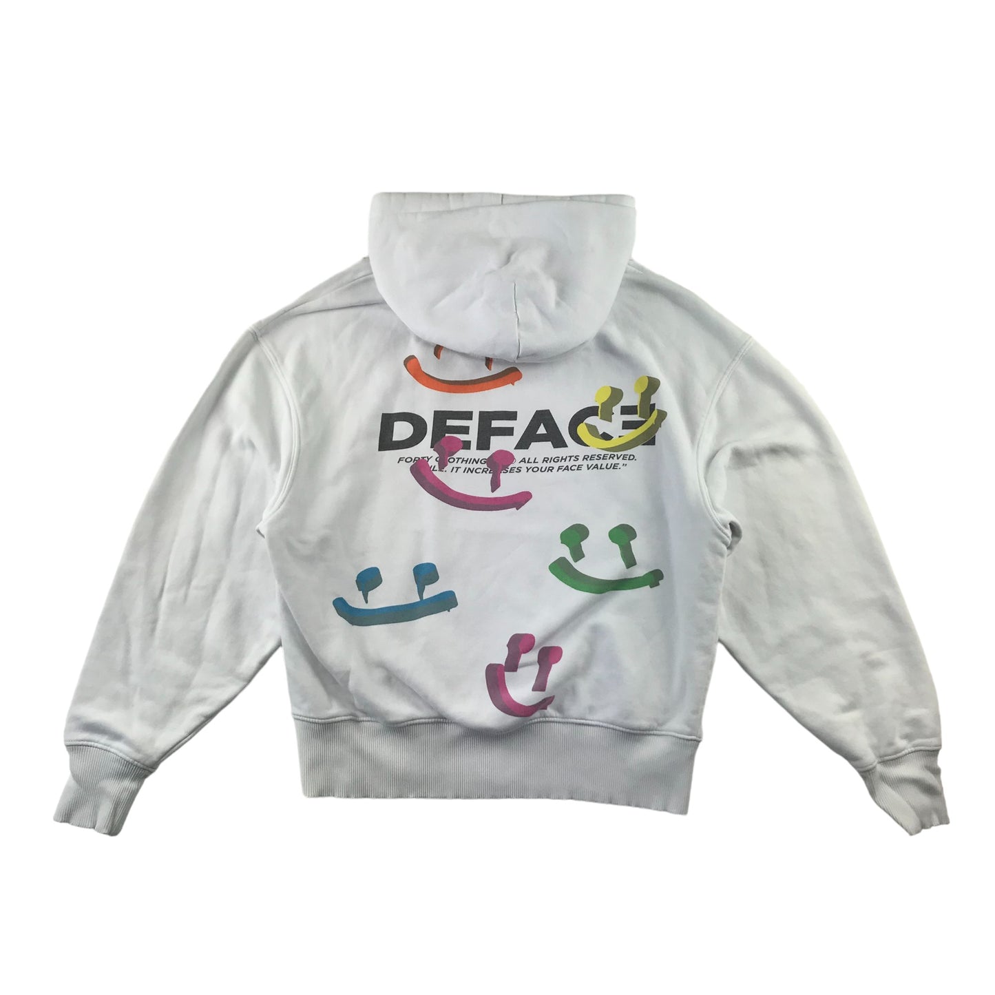 Forty hoodie adult size S white jersey pullover Deface print logo front and back