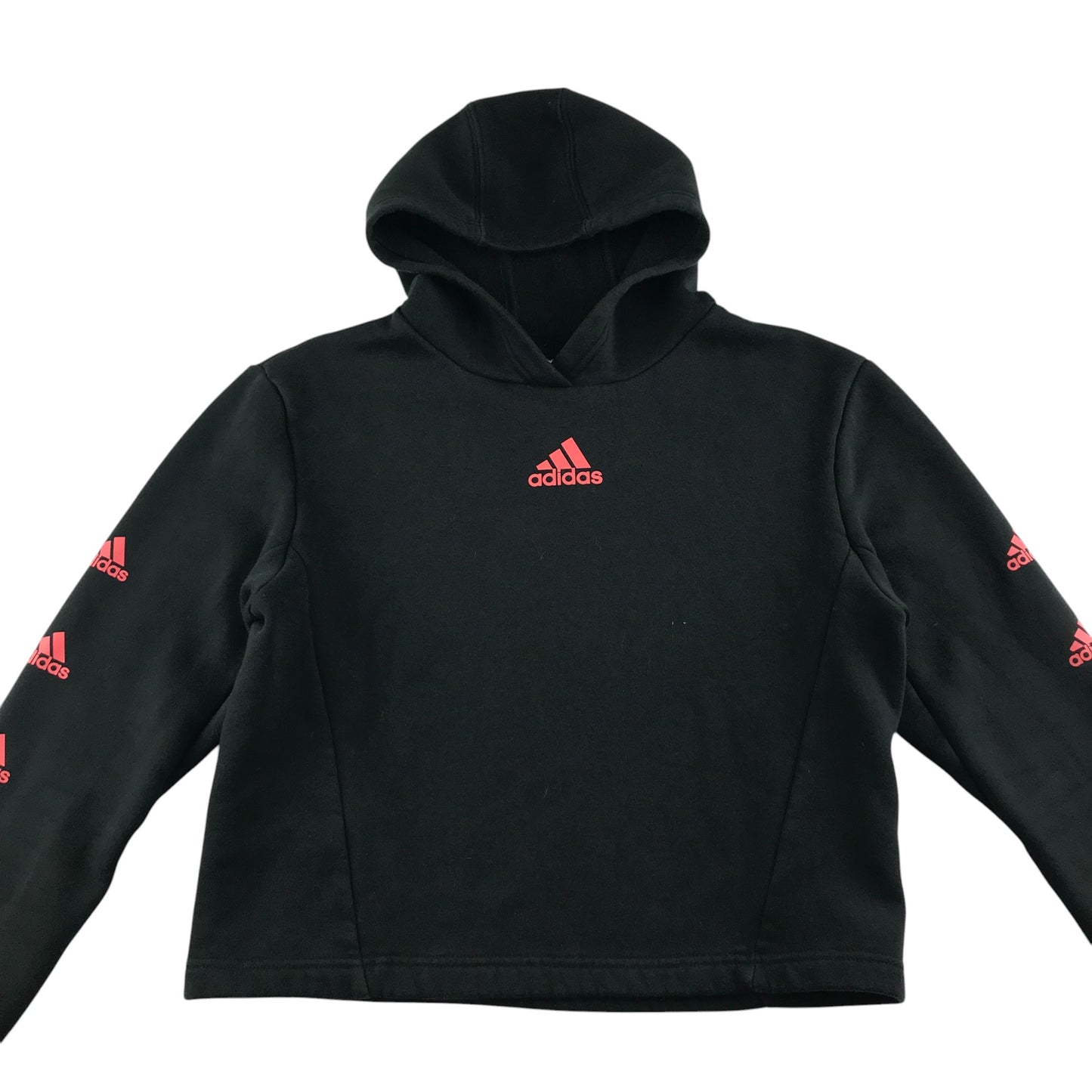 Adidas hoodie 13-14 years black plain with pink detailing cropped