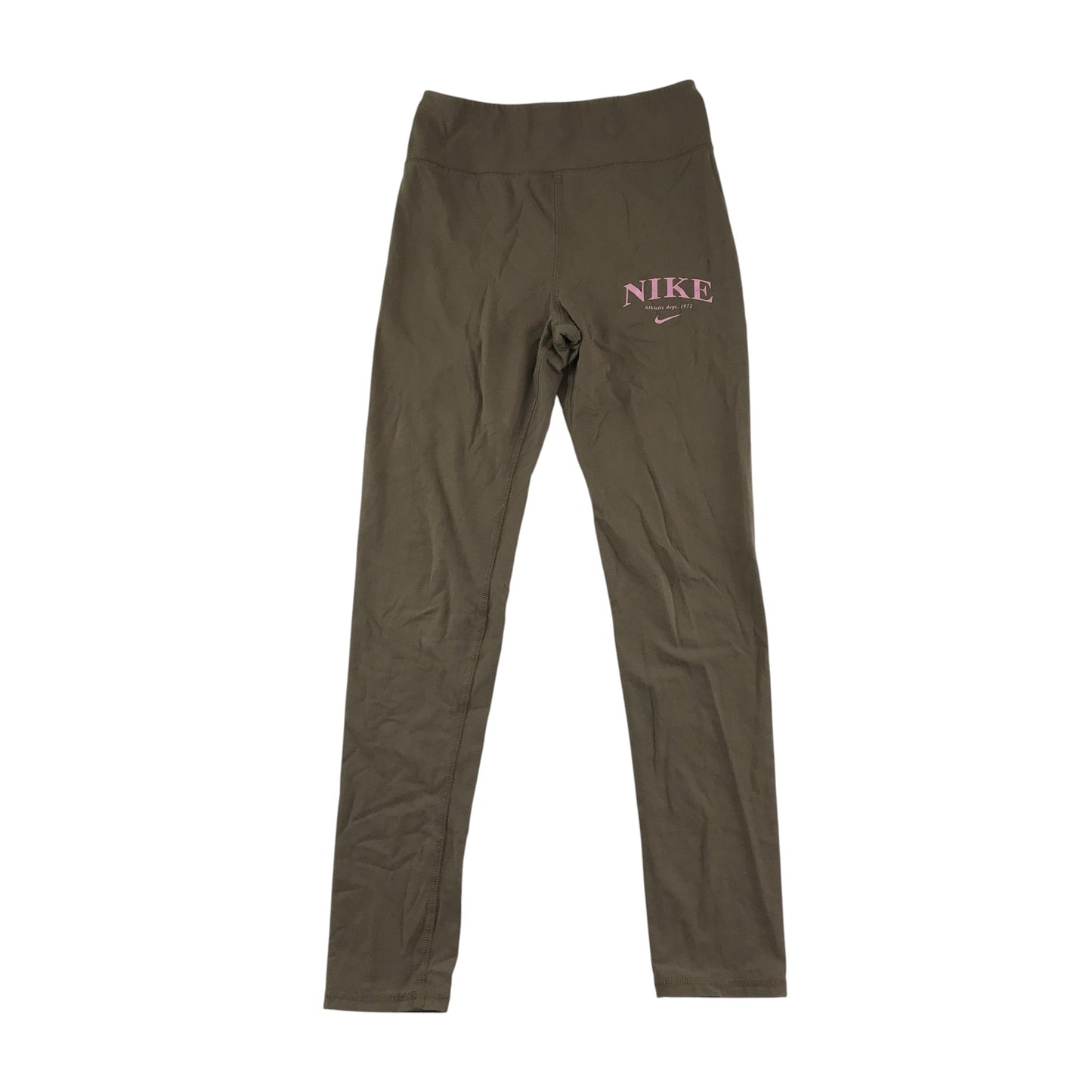 Nike leggings 13-14 years brown plain with pink text logo and swoosh