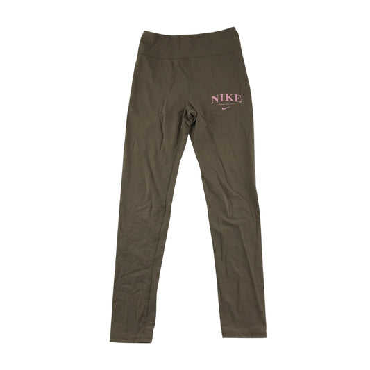 Nike leggings 13-14 years brown plain with pink text logo and swoosh