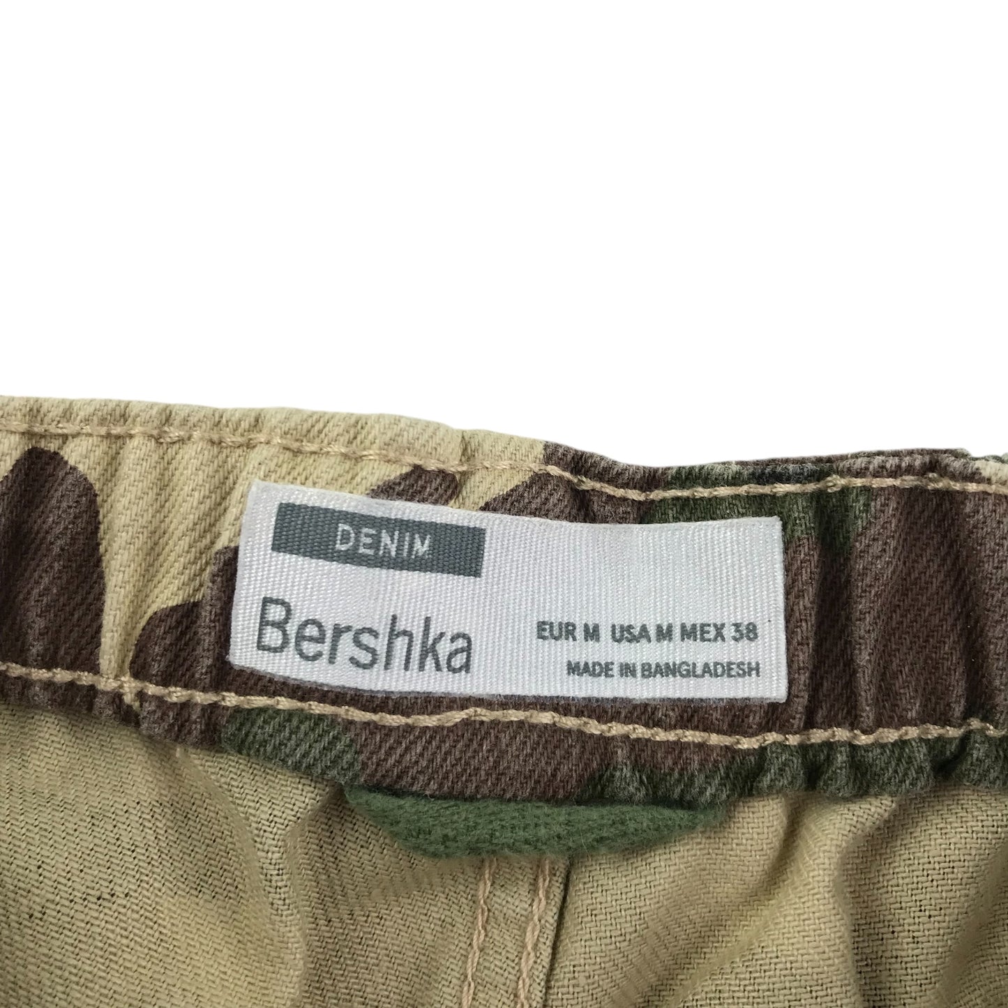 Bershka trouser women's M khaki green denim forest jungle camo cotton