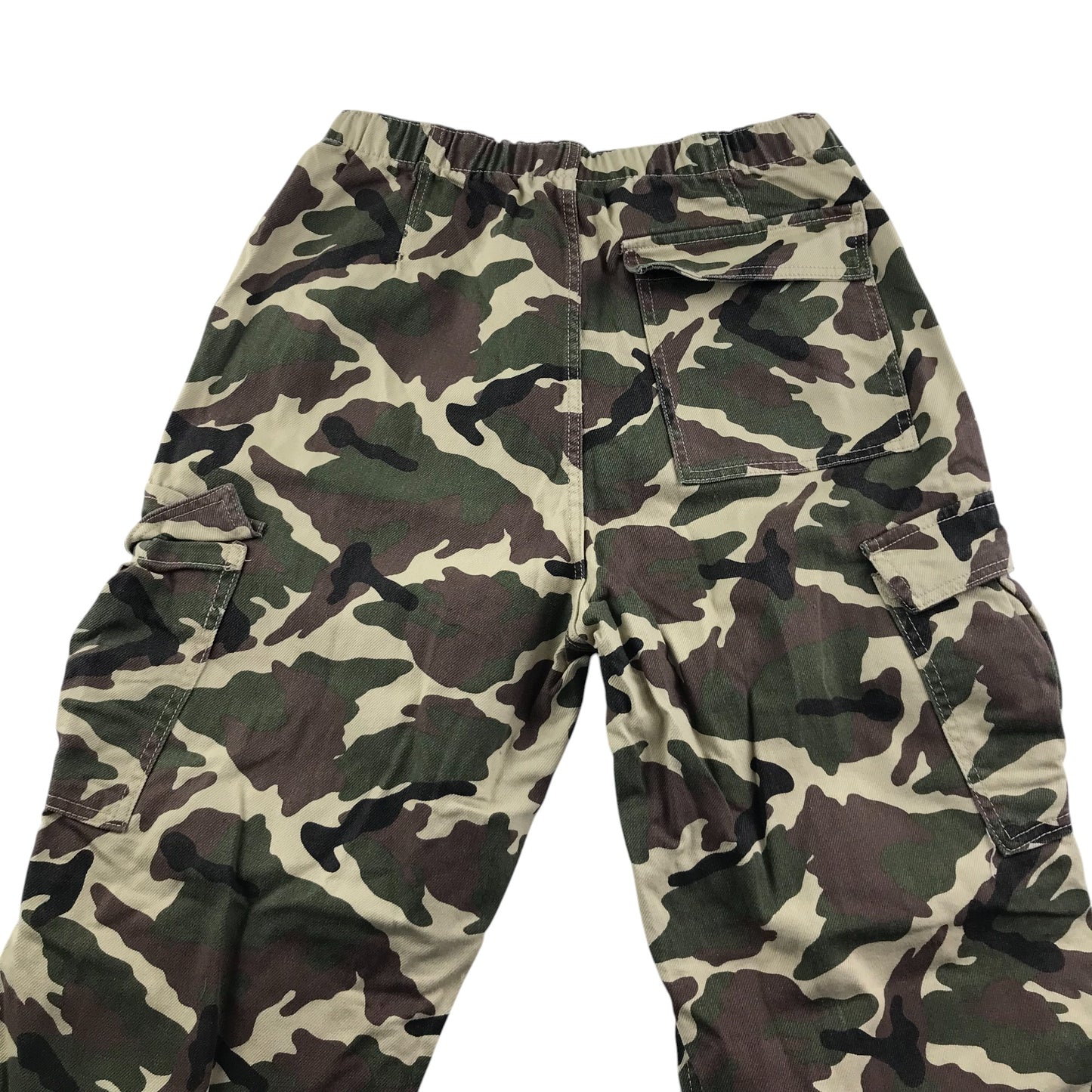 Bershka trouser women's M khaki green denim forest jungle camo cotton