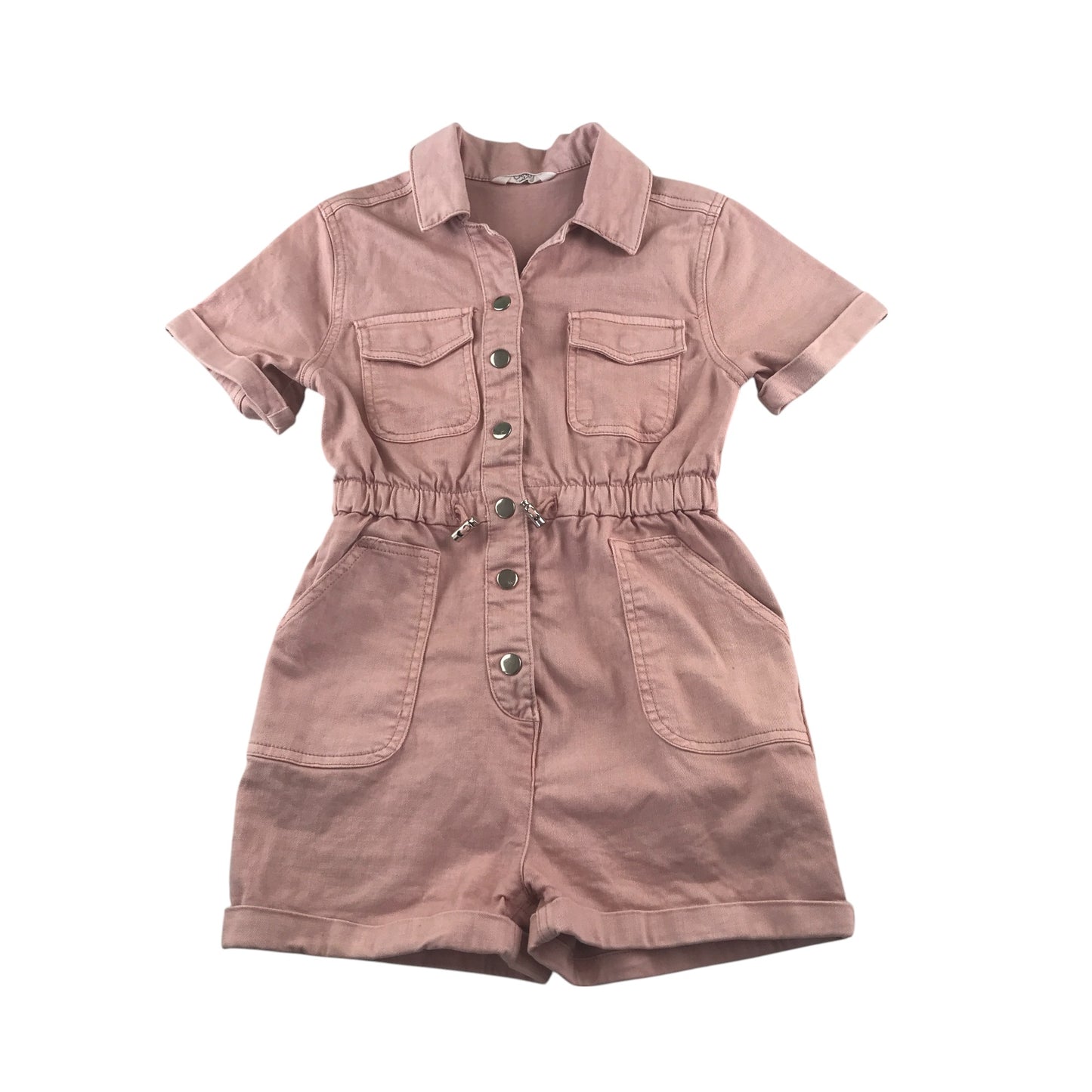 Matalan playsuit dress 9-10 years pink denim plain collared button up with shorts
