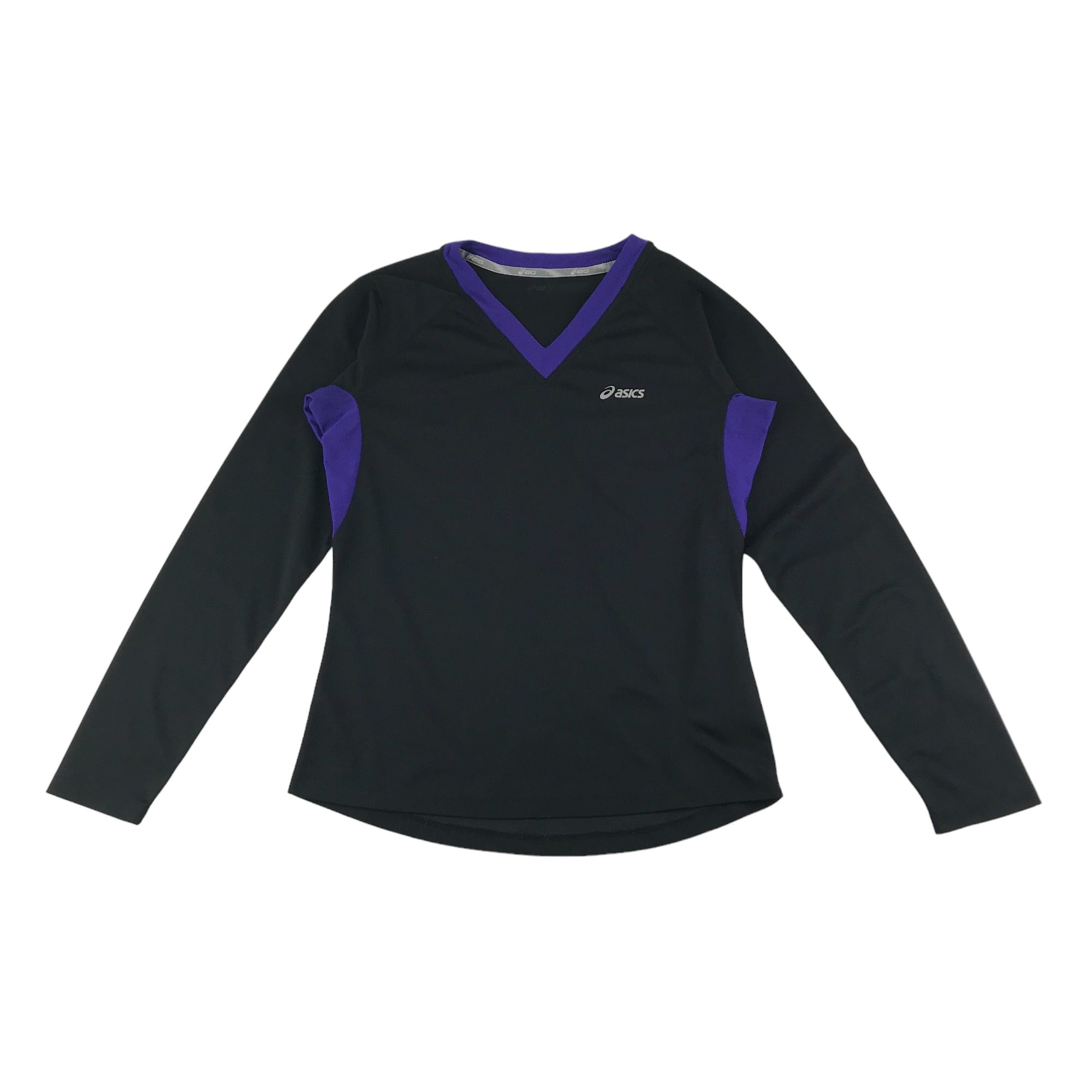 Asics Running Top Size Women s M Black and Purple Long Sleeve V neck ApparelXchange CIC