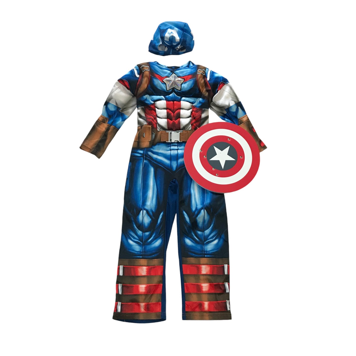 George Captain America Costume 7-8 years Blue onesie with headpiece and shield