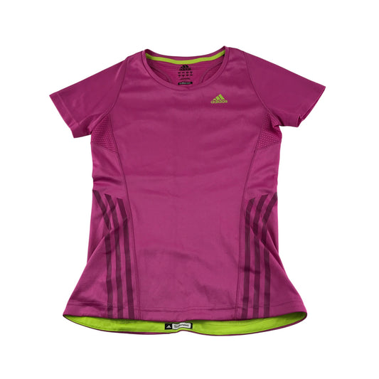 Adidas sport top women's XS pink with neon green logo and detailing Supernova