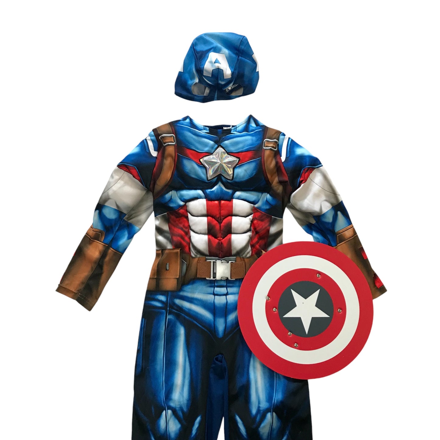 George Captain America Costume 7-8 years Blue onesie with headpiece and shield