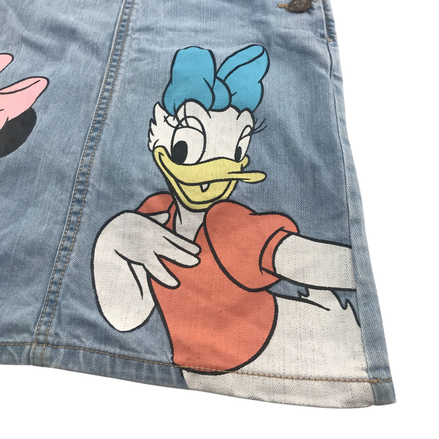 Next dungaree dress 5-6 years blue denim with Minnie Mouse and Daisy Duck cotton
