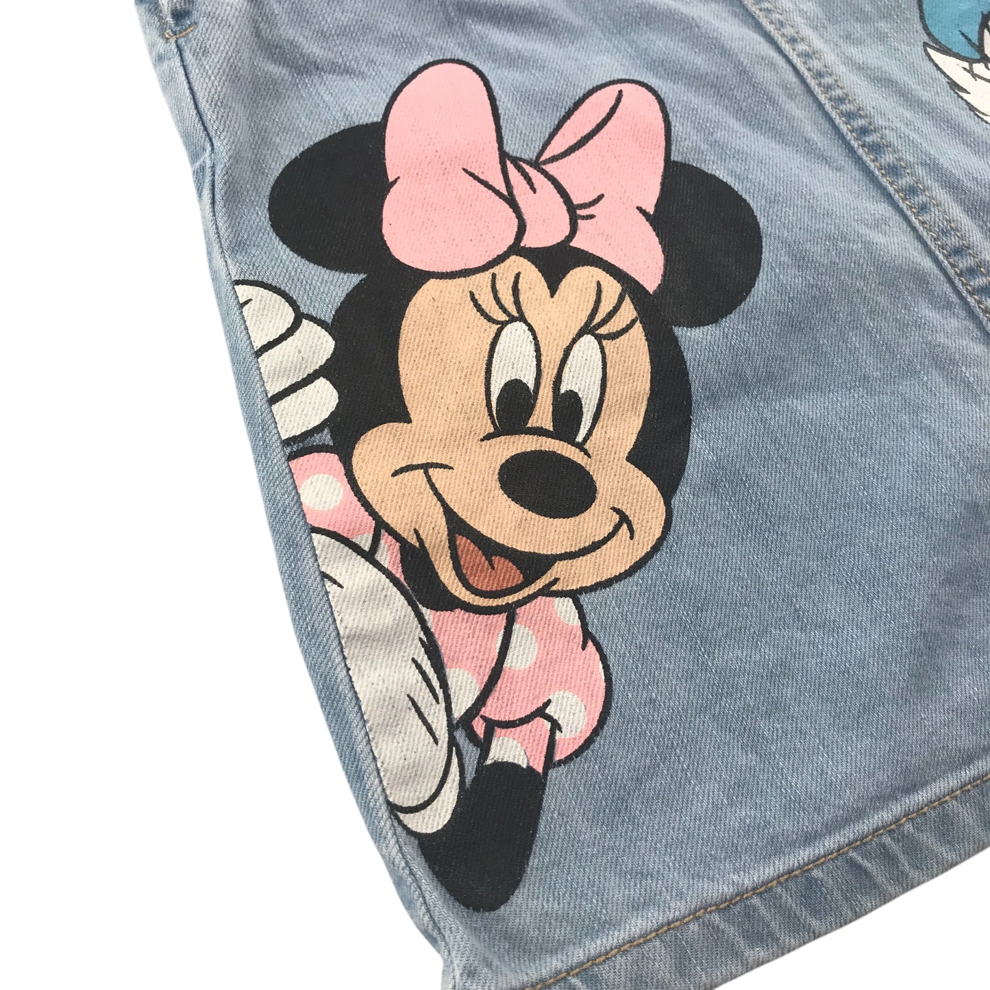 Next dungaree dress 5-6 years blue denim with Minnie Mouse and Daisy Duck cotton