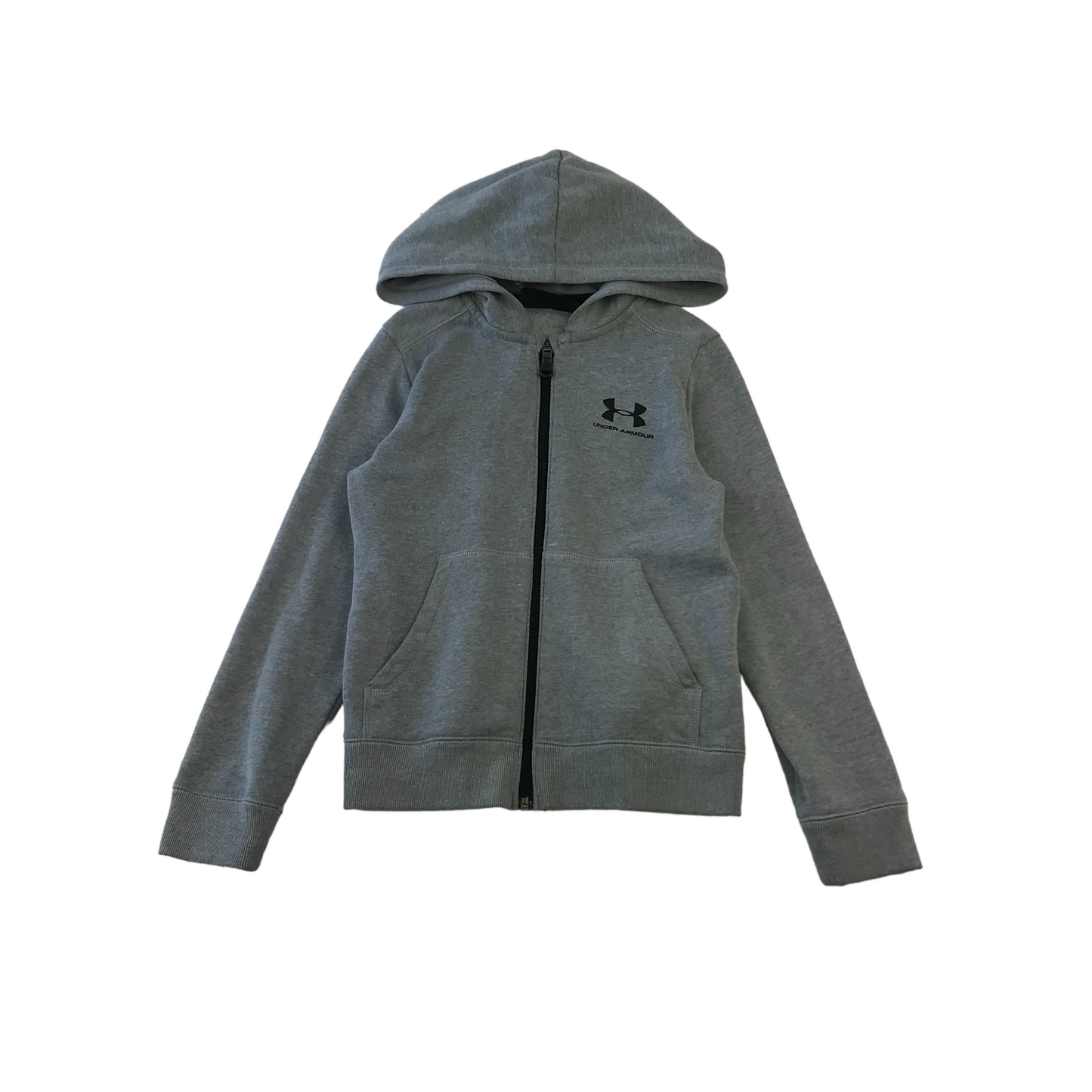 Under Armour Hoodie Age 7-8 Grey Plain Logo Full Zipped