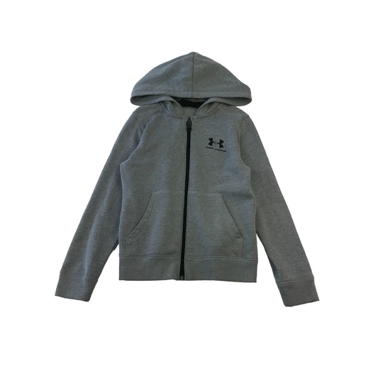 Under Armour Hoodie Age 7-8 Grey Plain Logo Full Zipped