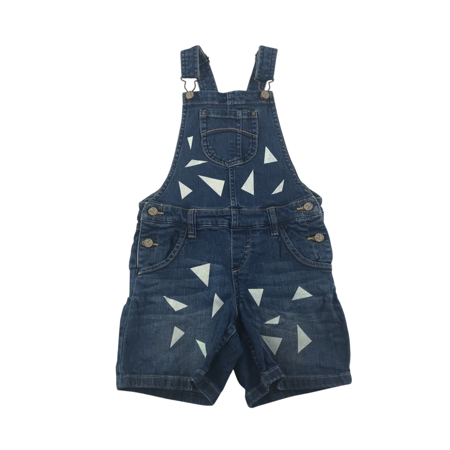 M&S dungaree dress 5-6 years blue denim sparkly triangle design with shorts