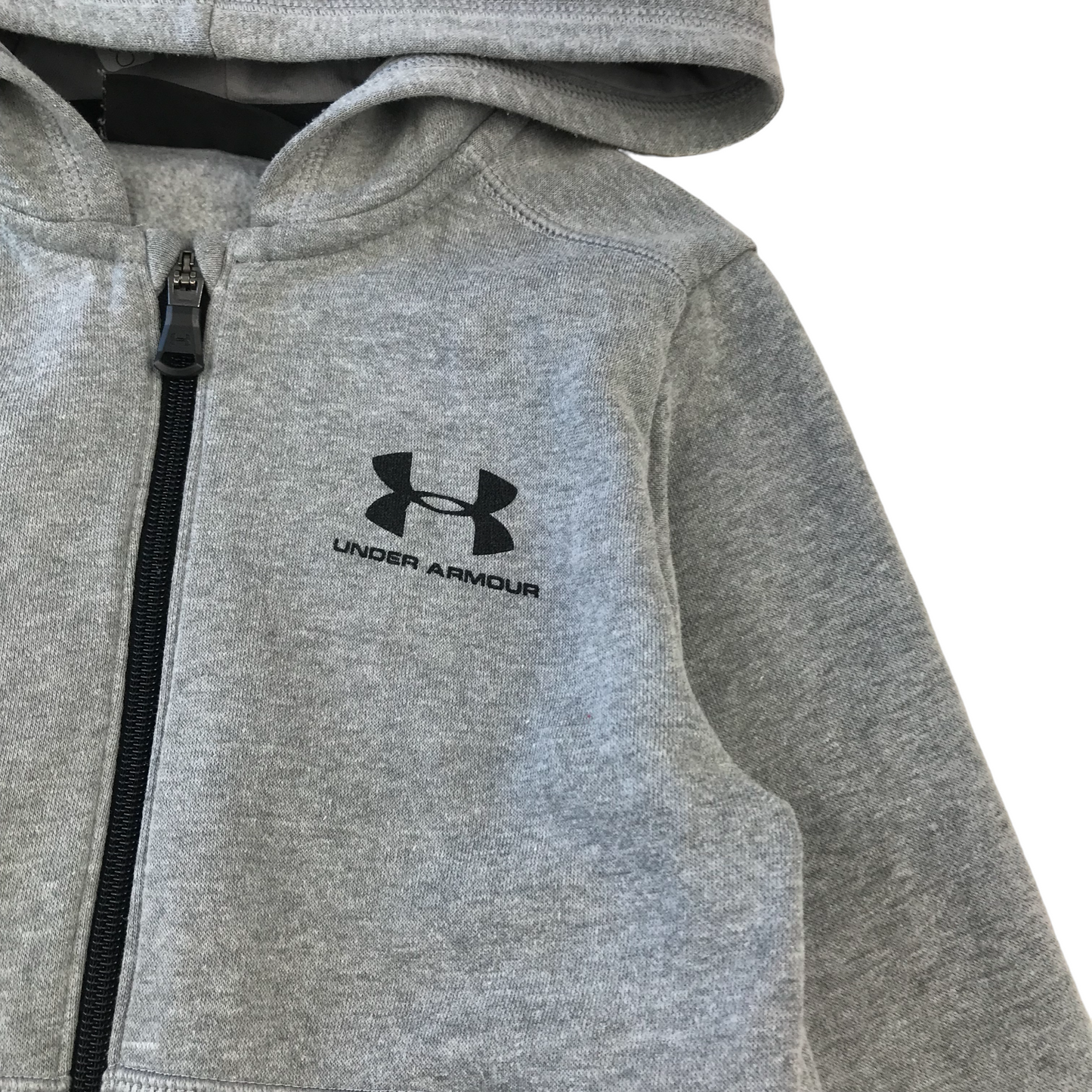 Under Armour Hoodie Age 7-8 Grey Plain Logo Full Zipped