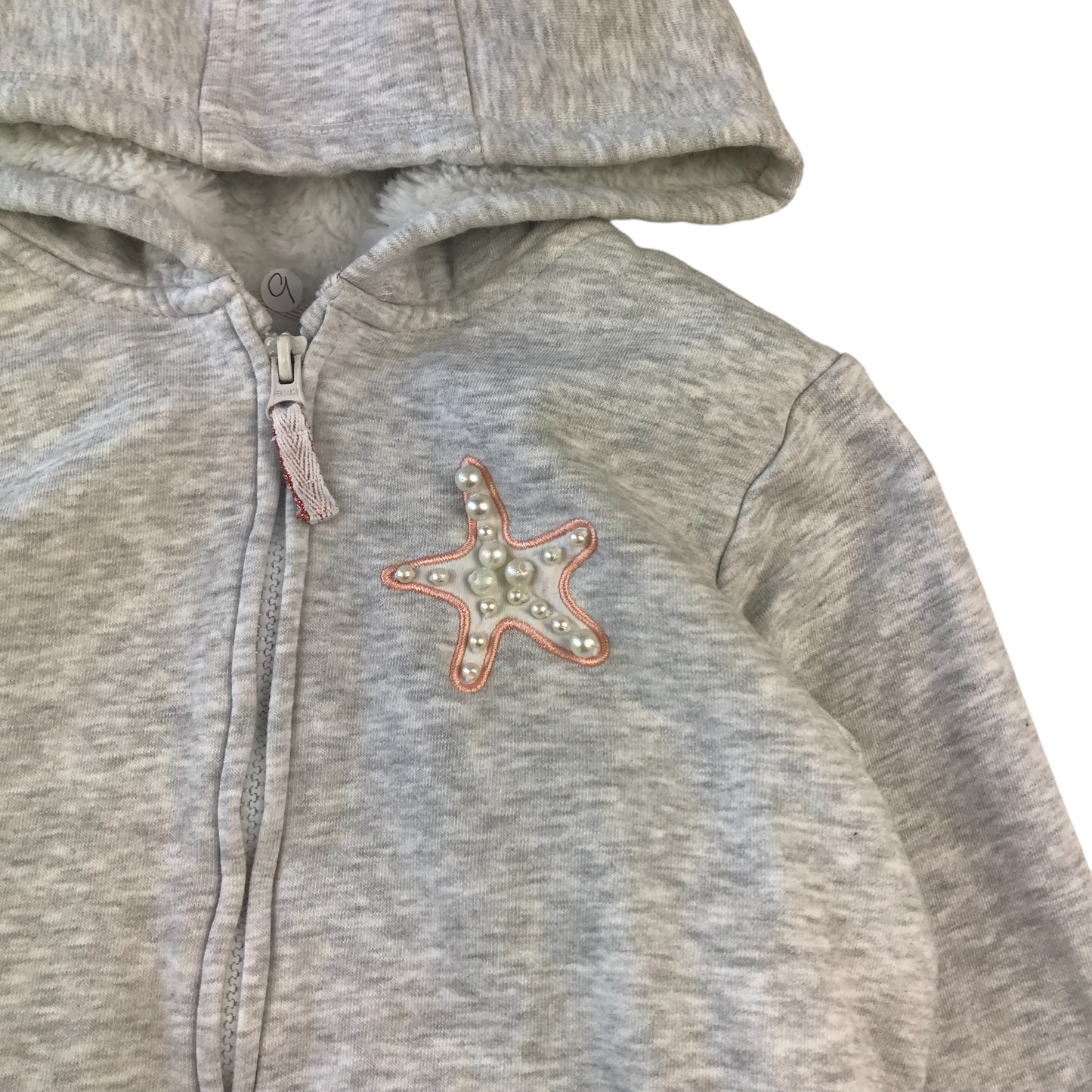 M&S Hoodie Age 9 Grey Pearl Star Full Zipped