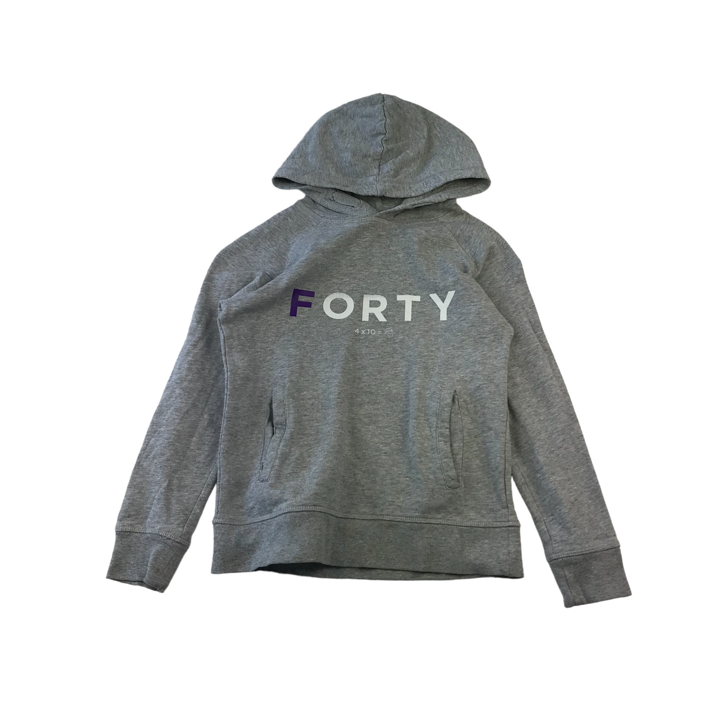 Forty Hoodie Age 9 Grey Pullover Text and Graphic Logo