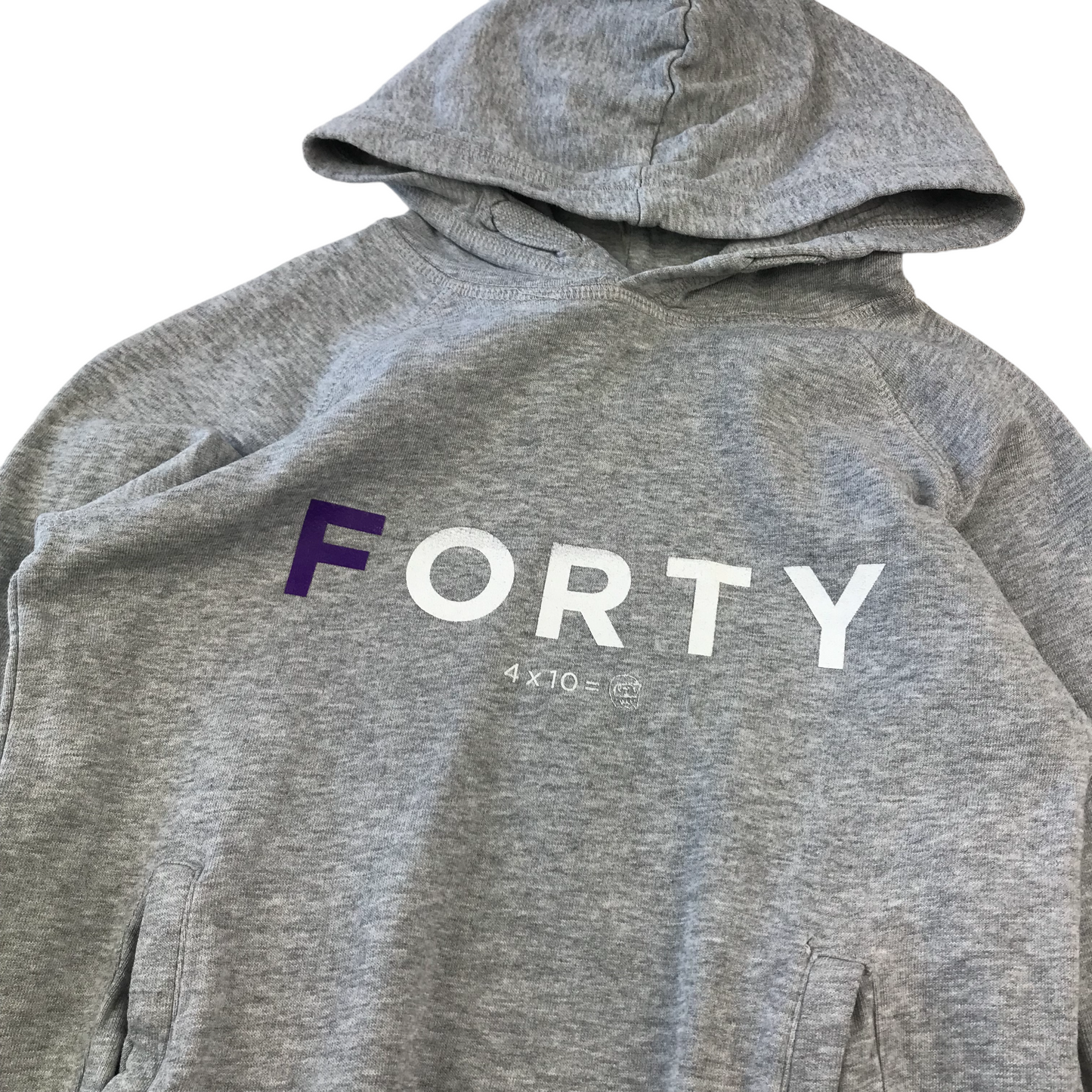 Forty Hoodie Age 9 Grey Pullover Text and Graphic Logo