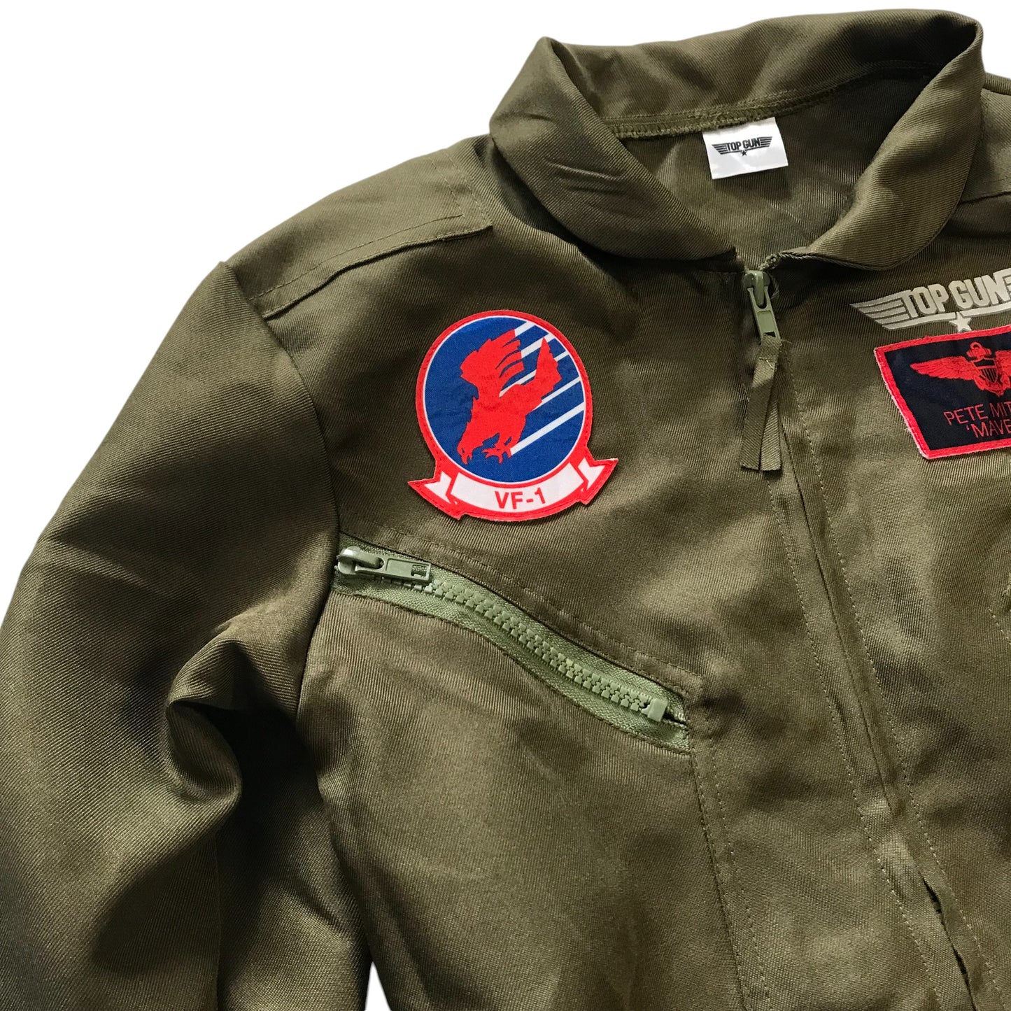 Top Gun costume 10-12 years khaki onesie pilot Pete Maverick Mitchell