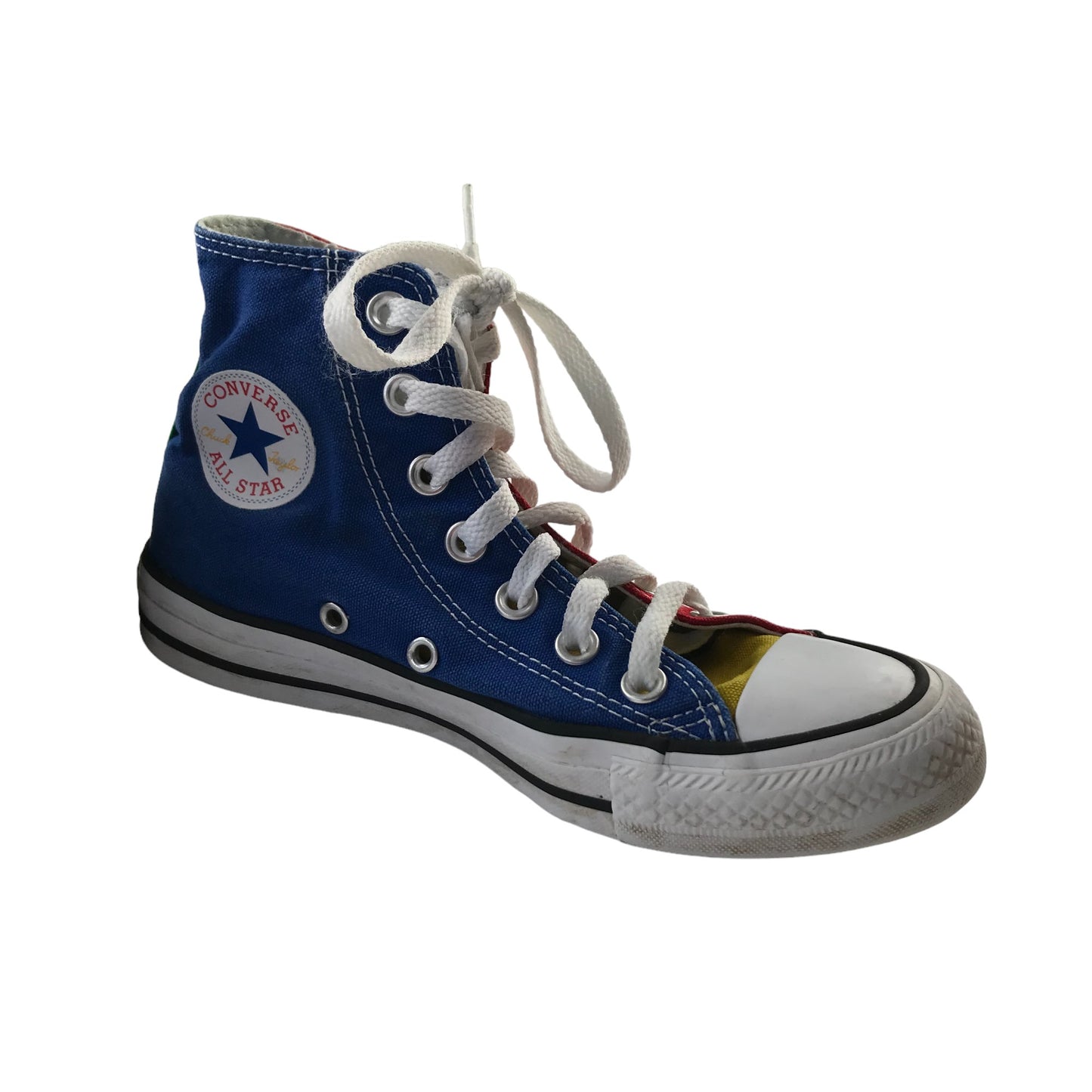 Converse Trainers Shoe Size 3 Blue Yellow and Red Panelled All Star Chuck Taylor High Top