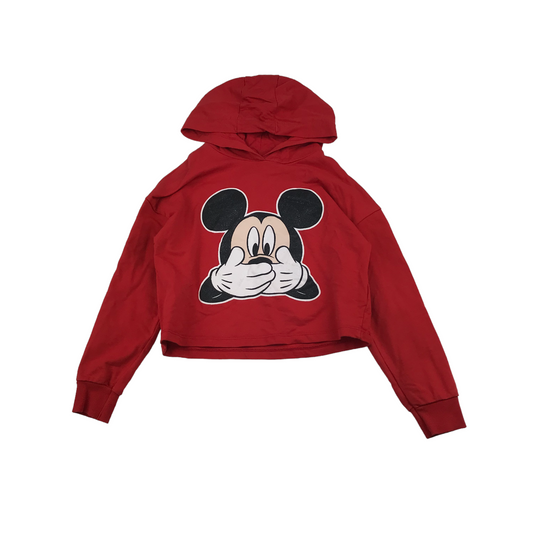 Primark Hoodie Age 9 Red Cropped Mikey Mouse Graphic