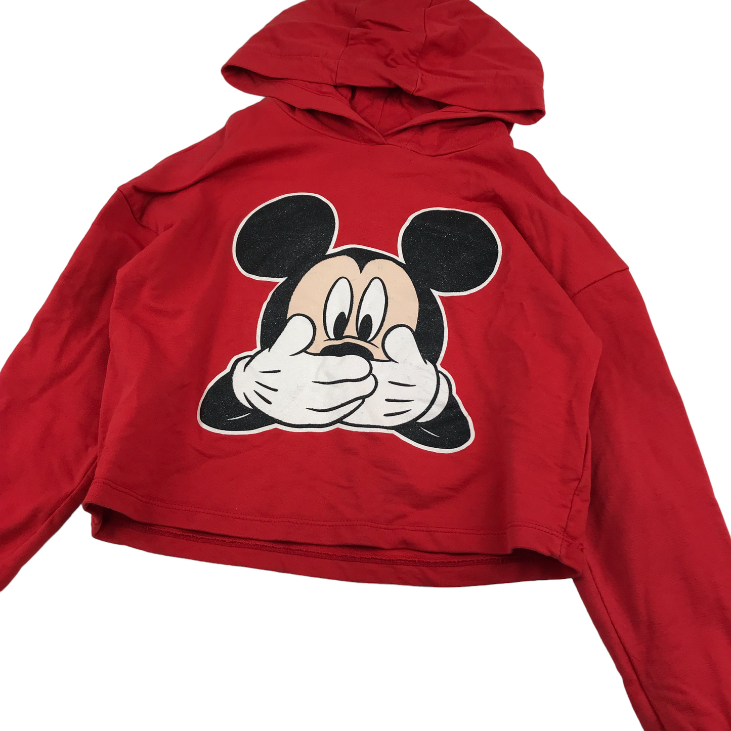 Primark Hoodie Age 9 Red Cropped Mikey Mouse Graphic