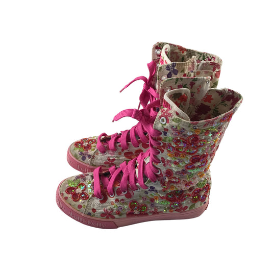 Lelli Kelly Trainers Shoe Size UK5 EUR38 Pink Floral Sequin detailed Ankle High Tops