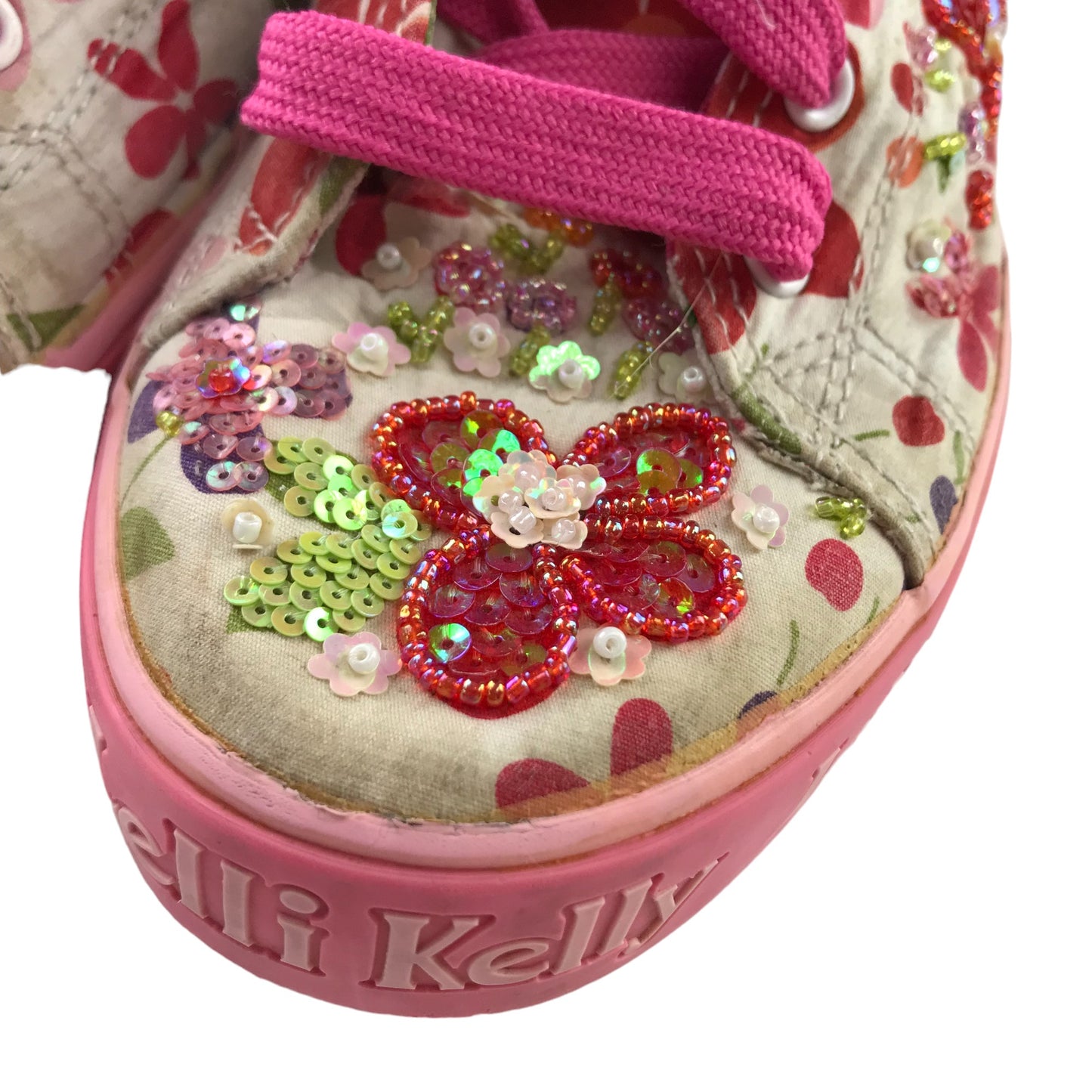 Lelli Kelly Trainers Shoe Size UK5 EUR38 Pink Floral Sequin detailed Ankle High Tops