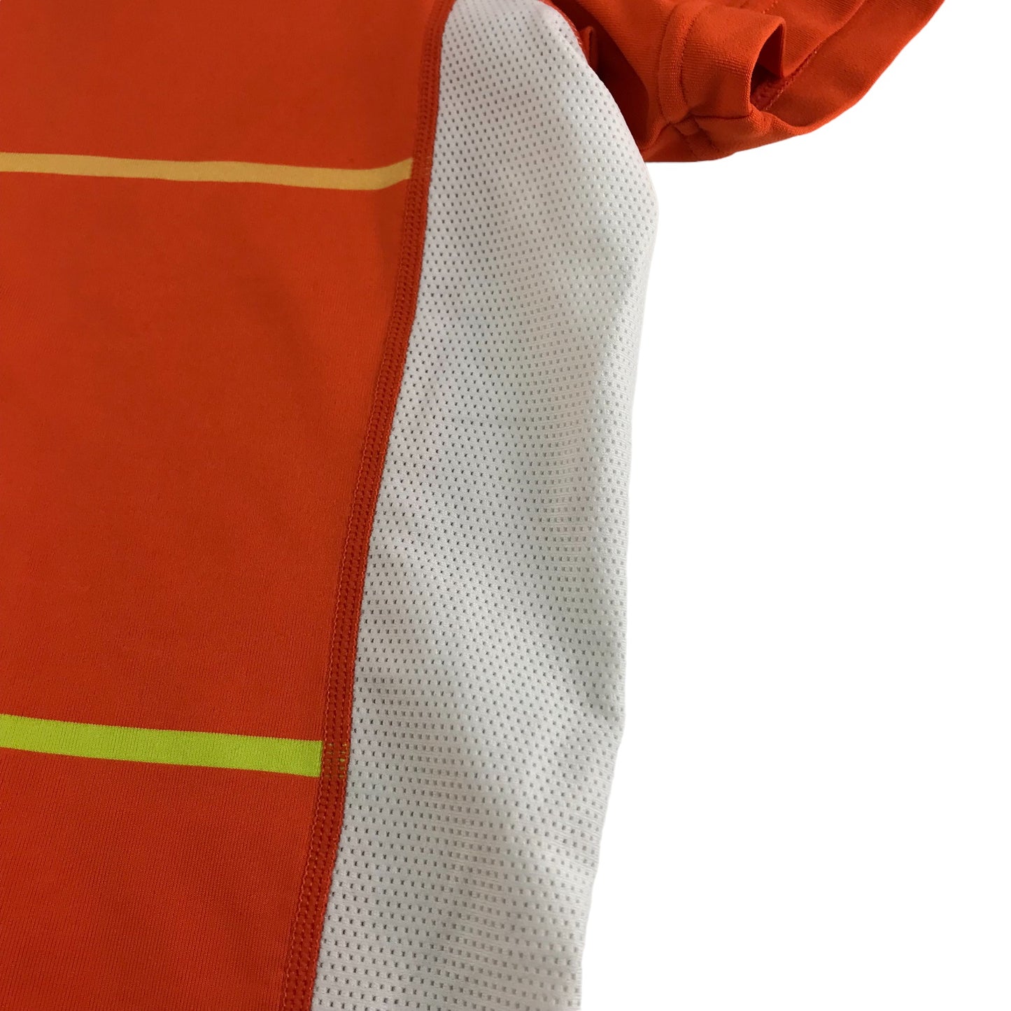 Nike Sport Top Size Men's L Orange Pink Yellow Stripy Pattern Short Sleeve